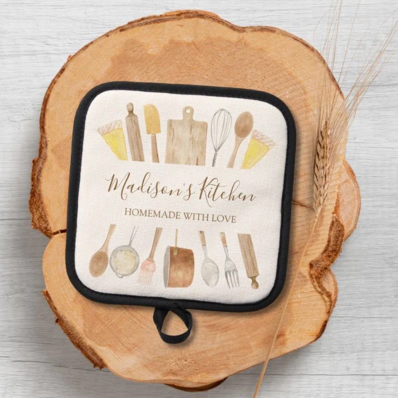 Personalized Watercolor Kitchen Cooking Utensils Pot Holder