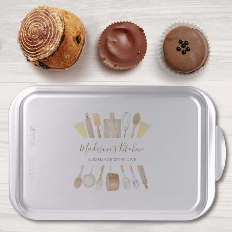 Personalized Watercolor Kitchen Cooking Utensils Cake Pan