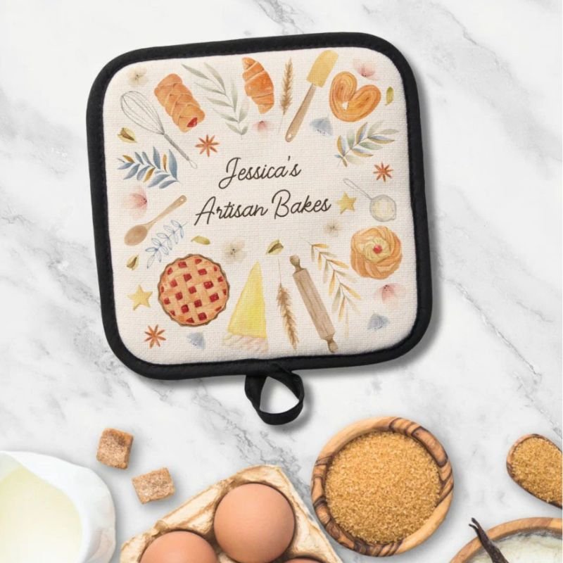 Personalized Watercolor Pastry Baking Bakery Pot Holder