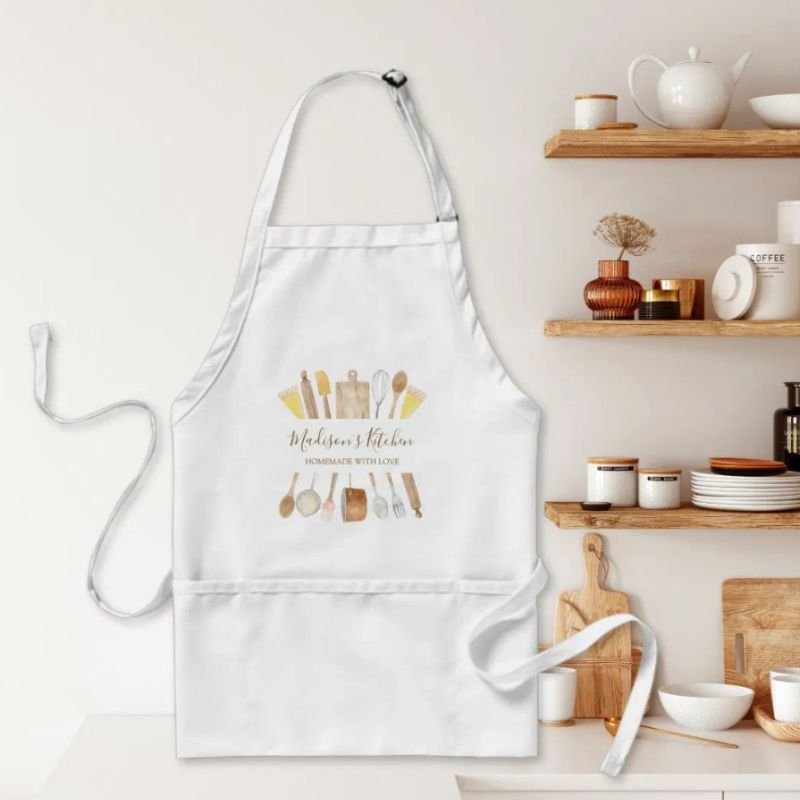 Personalized Watercolor Kitchen Cooking Utensils Adult Apron