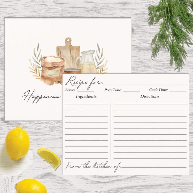 Kitchen Utensils Food Watercolor Recipe Card