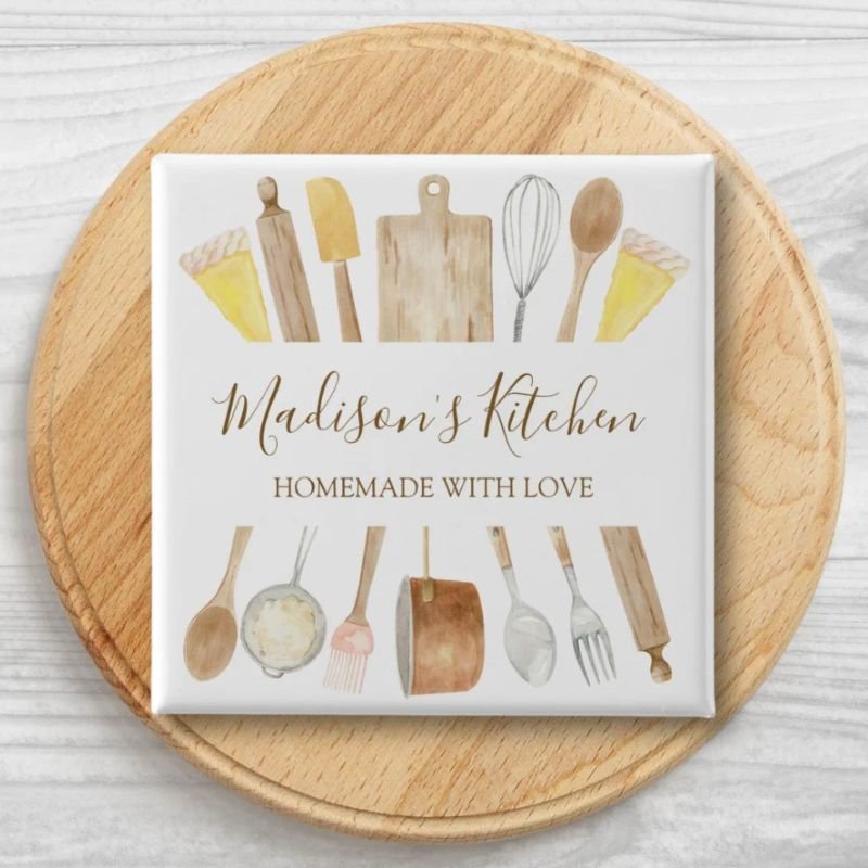 Personalized Watercolor Kitchen Cooking Utensils Button