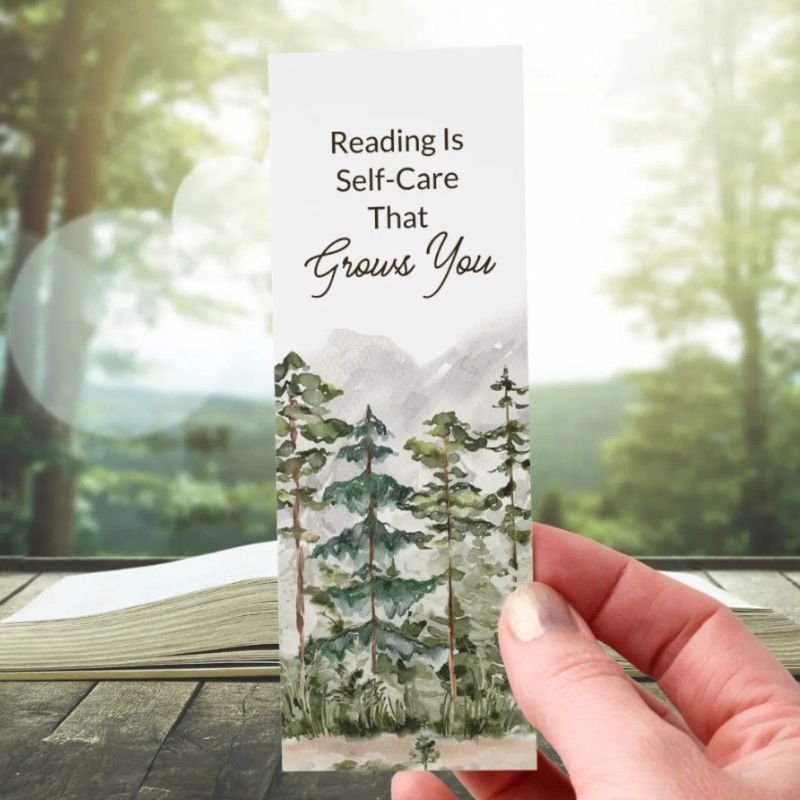 Watercolor Green Pine Forest Custom Book Quote Bookmarks