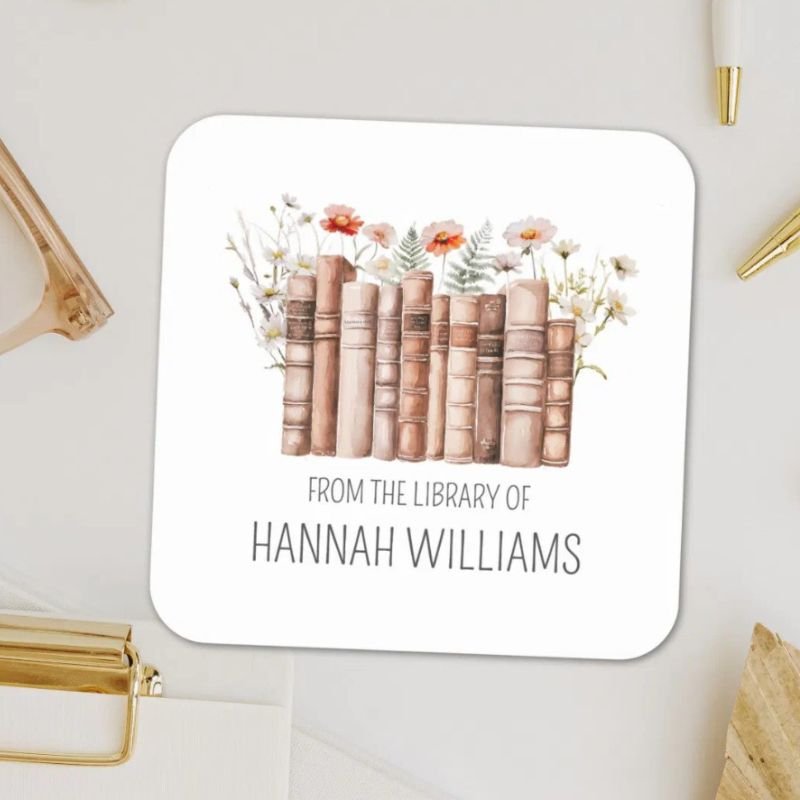 Floral Stack Book From the Library of Bookplate