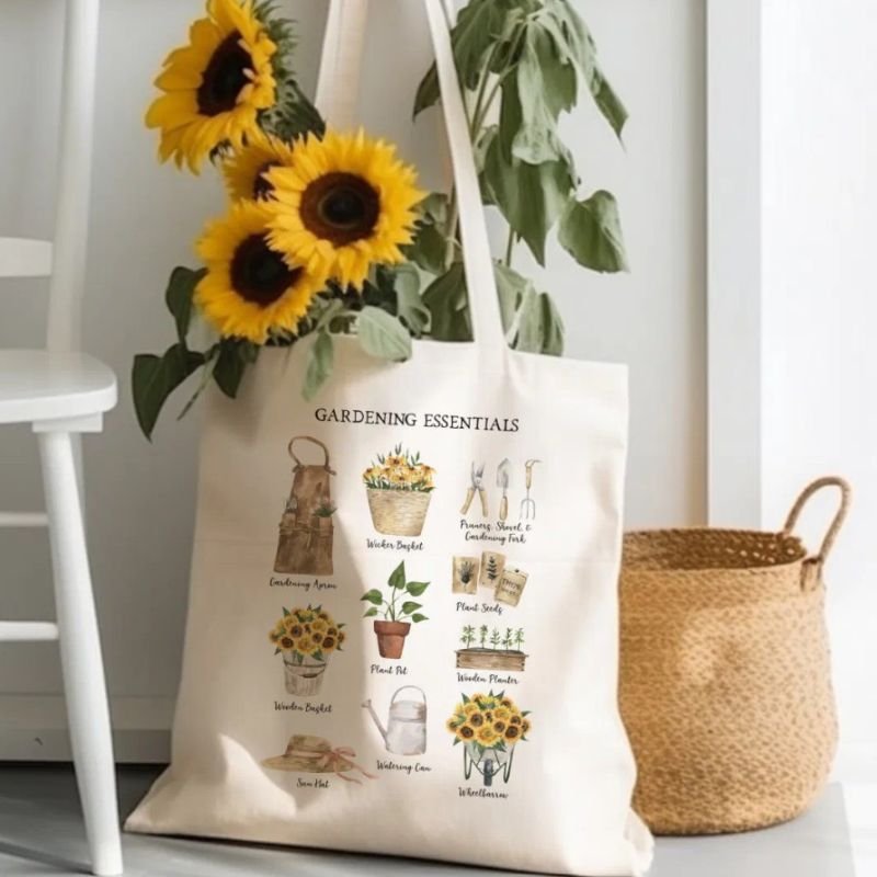 Watercolor Gardening Tools Sunflower Garden Tote Bag