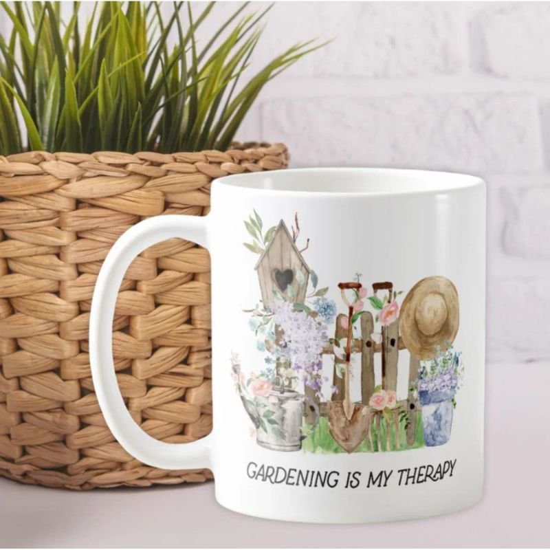 Watercolor Floral Gardening Tools and Quote Coffee Mug