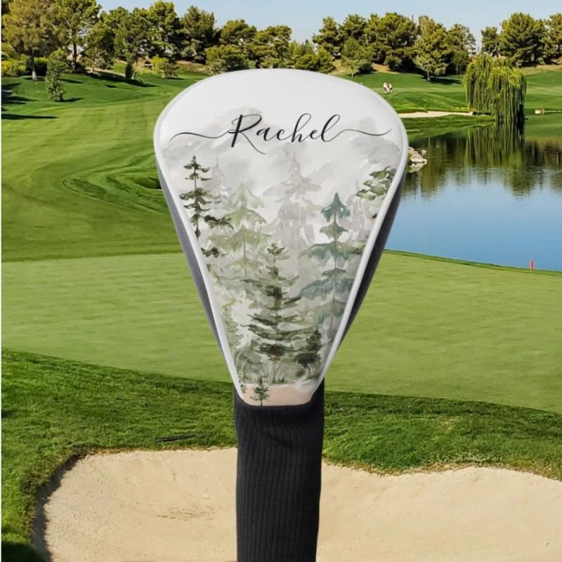 Monogram Watercolor Green Pine Forest on Mountain Golf Head Cover