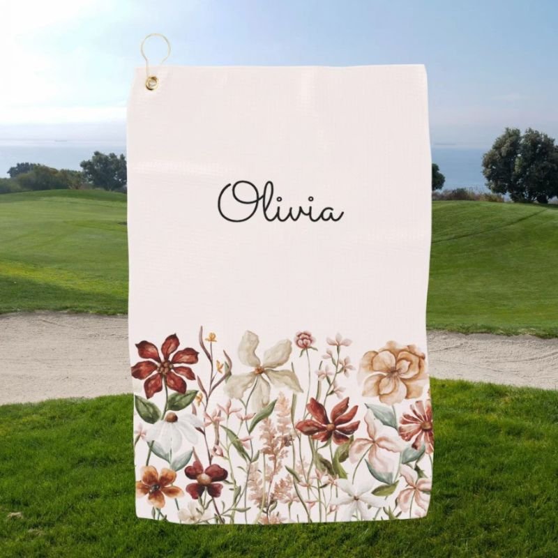 Personalized Watercolor Vintage Wildflower Floral Golf Towel