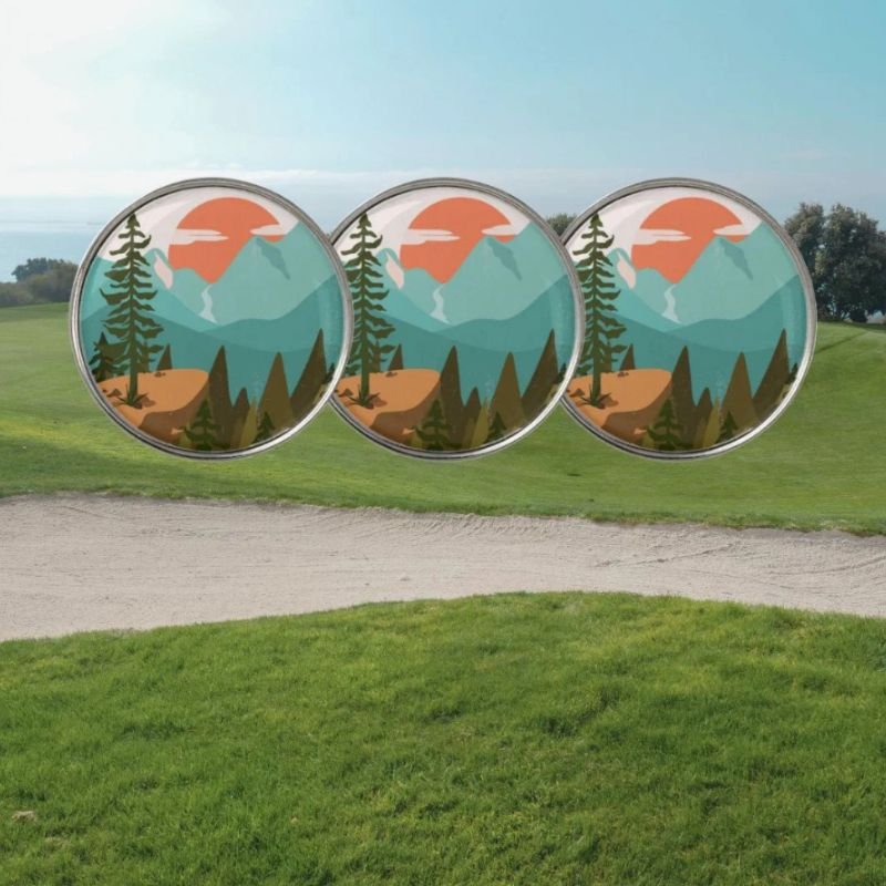 Modern Abstract Forest, Mountains, and Sunrise Golf Ball Marker