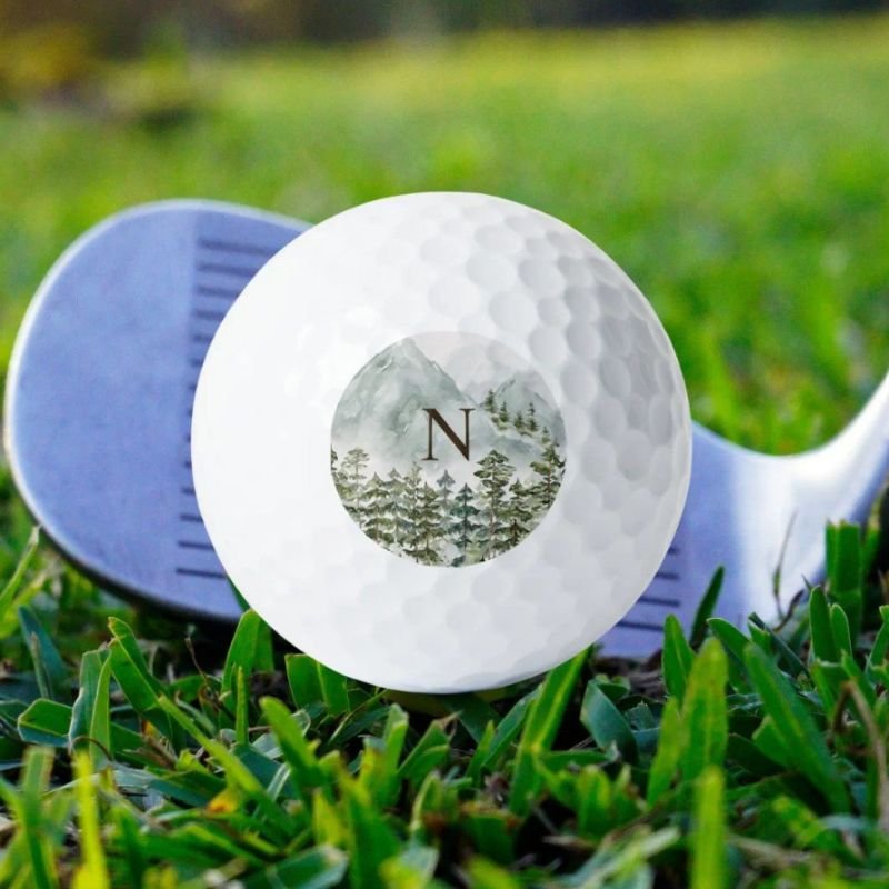 Monogrammed Forest and Mountain Nature Watercolor Golf Balls