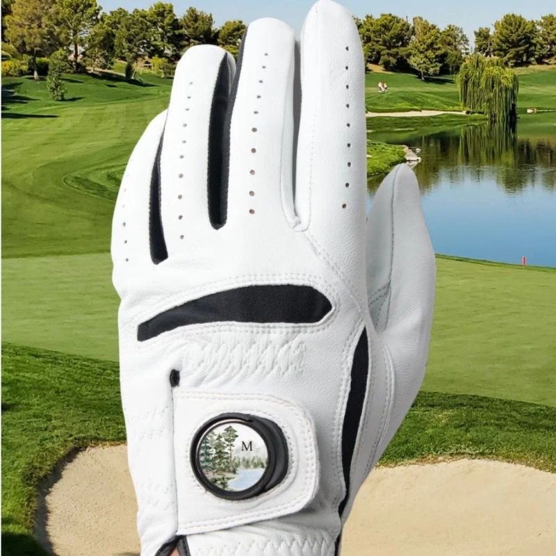 Monogrammed Green Pine Forest and Lake Golf Glove
