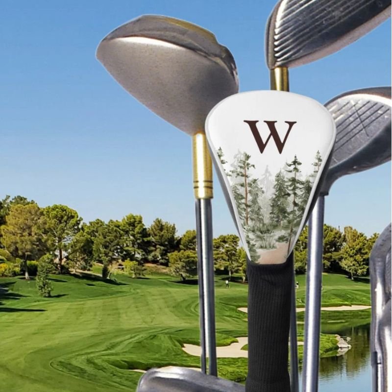 Monogram Watercolor Rustic Green Forest Golf Head Cover