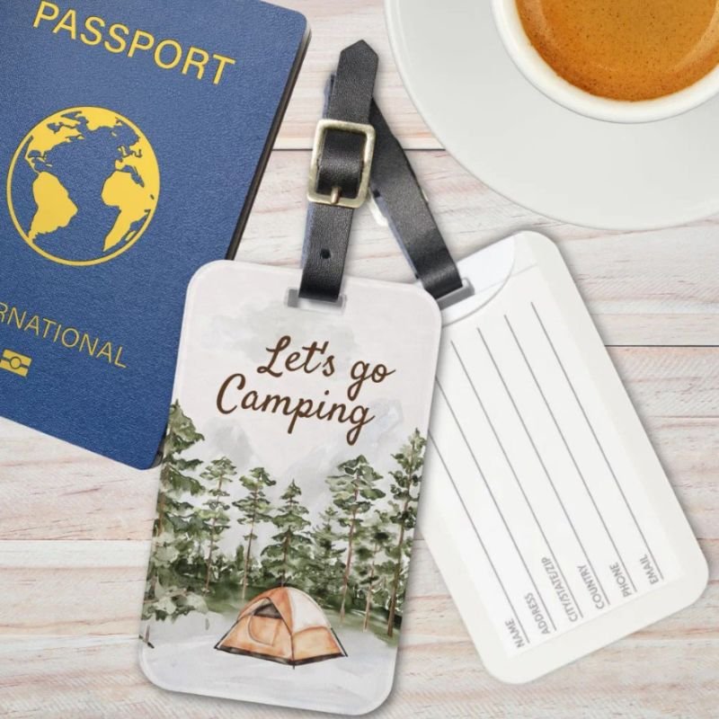 Personalized Quote Watercolor Camping in Nature Luggage Tag