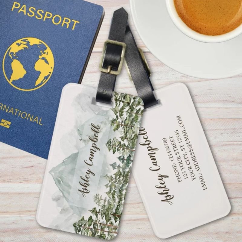 Forest and Mountains Nature Watercolor Luggage Tag