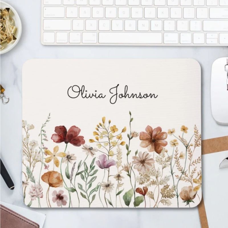 Personalized Watercolor Wildflower Pretty Floral Mouse Pad