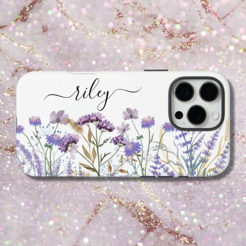 Monogram Watercolor Purple Wildflower garden Case-Mate iPhone Case