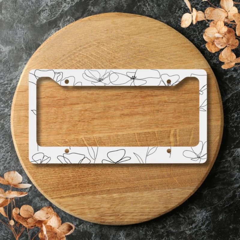 Poppy Wildflower Black and White Minimal Floral License Plate Frame