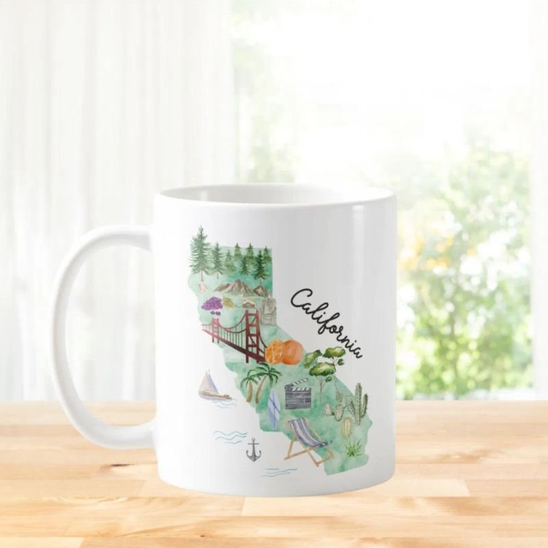 Watercolor California State Art Map Coffee Mug