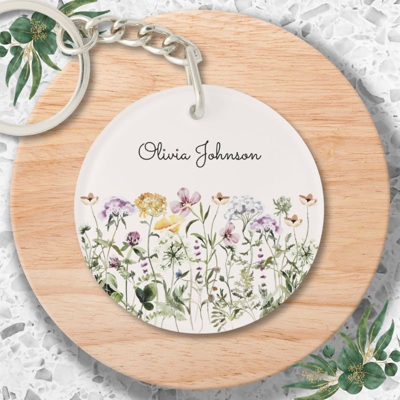 Personalized Name Wildflower Garden Keychain