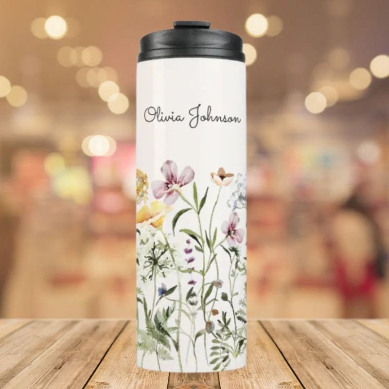 Personalized Name Wildflower Garden Thermal Tumbler