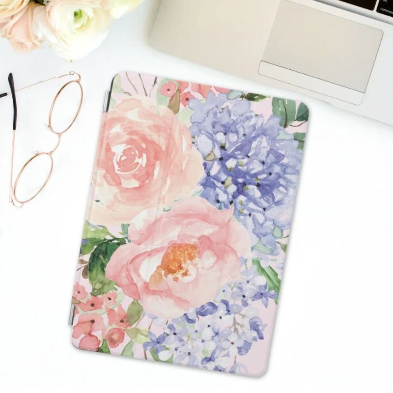 Watercolor Blue Pink Hydrangea Peony Spring Floral iPad Mini Cover