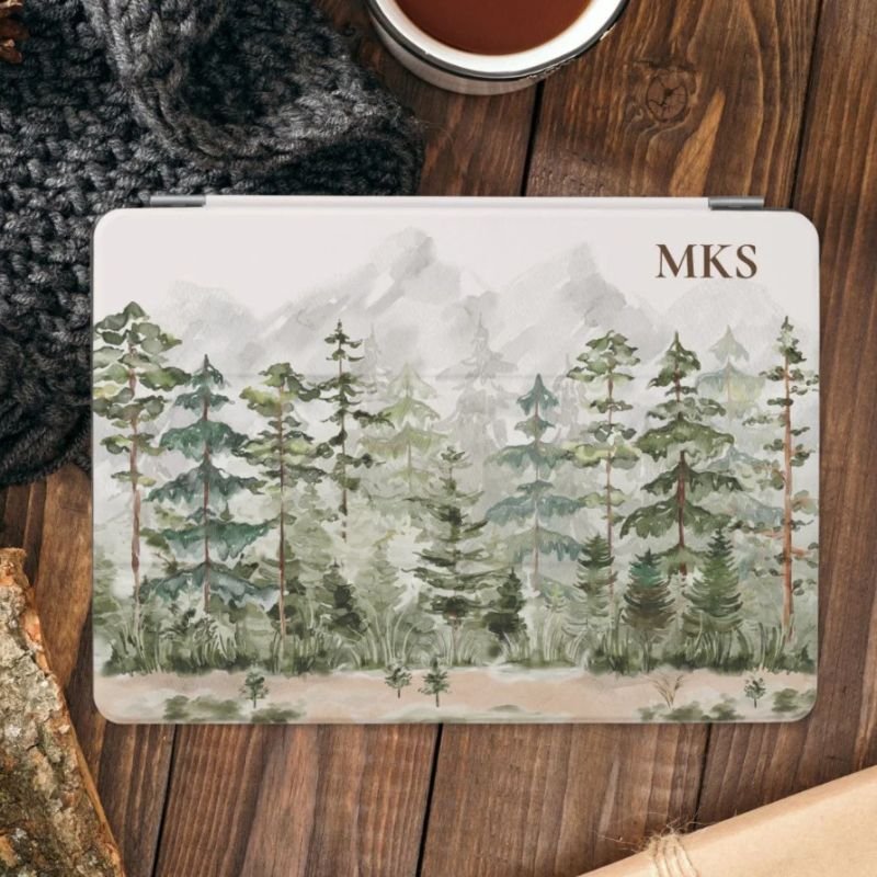 Watercolor Green Pine Forest on Mountain iPad Mini Cover