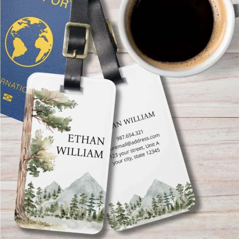 Watercolor Green Forest Personalized Luggage Tag