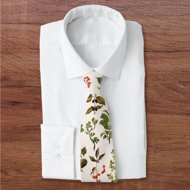 Vintage Herbarium Green Plant Pattern Neck Tie