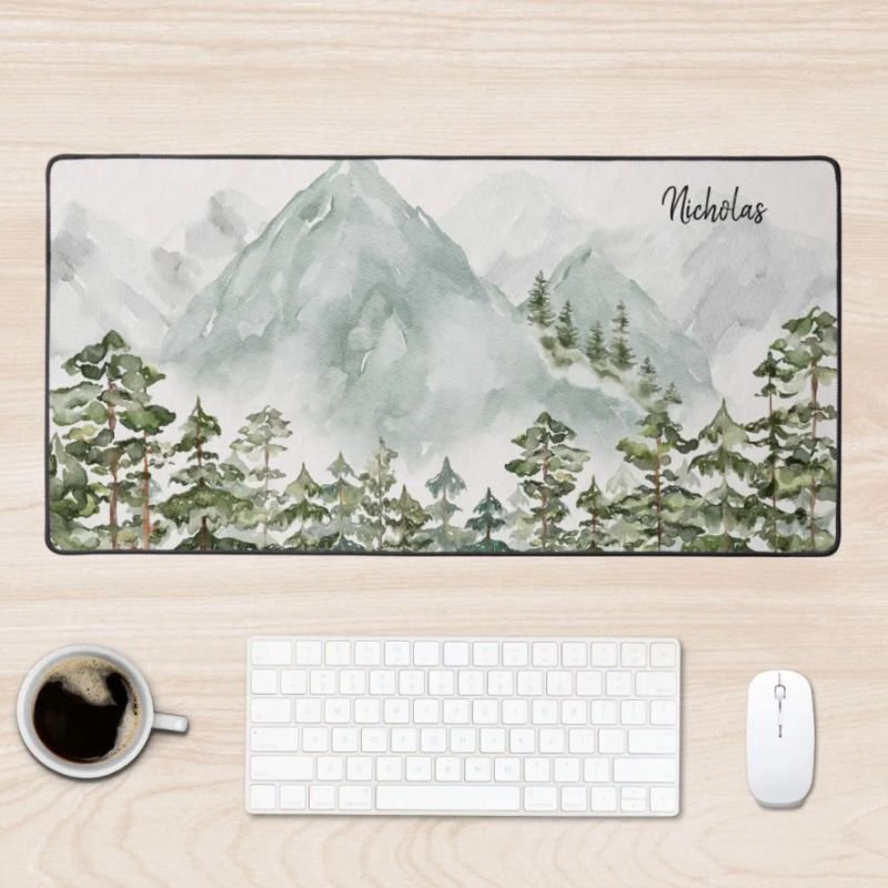 Pine Forest and Mountains Desk Mat