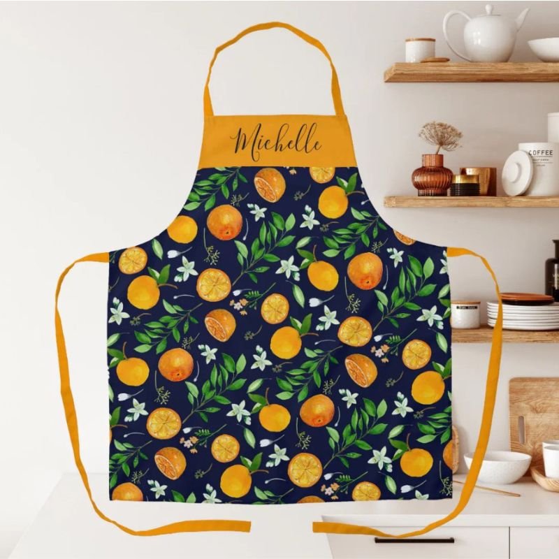 Orange Citrus Summer Floral Botanical Pattern Apron