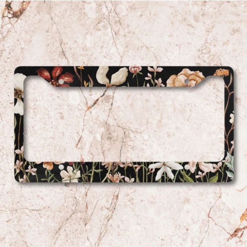Personalized Watercolor Vintage Wildflower Floral License Plate Frame