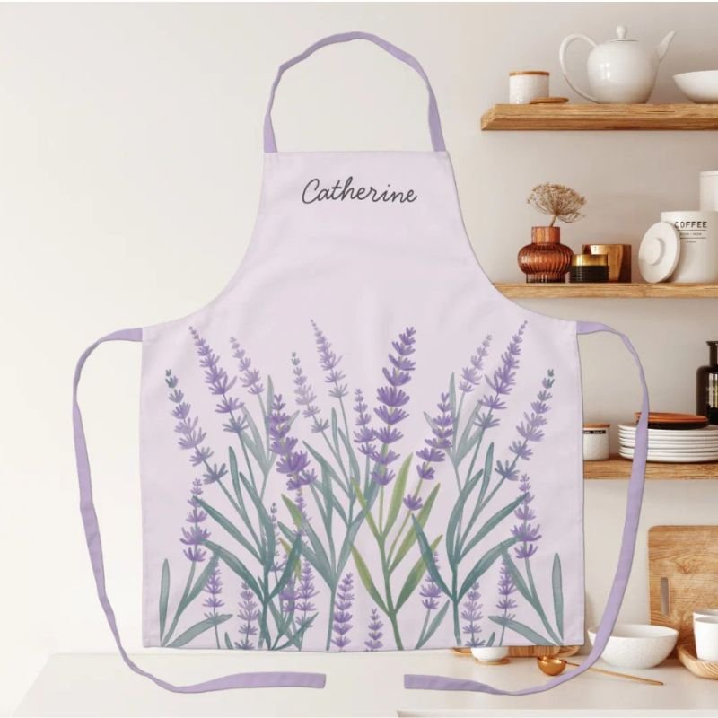 Purple Lavender Watercolor Floral Apron