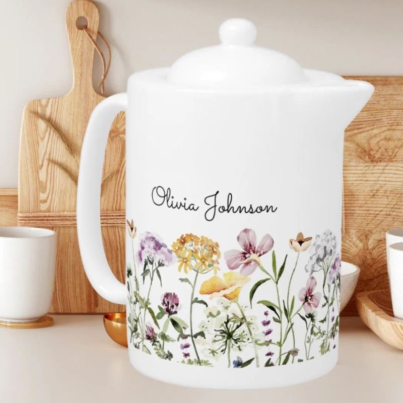 Personalized Name Wildflower Garden Teapot
