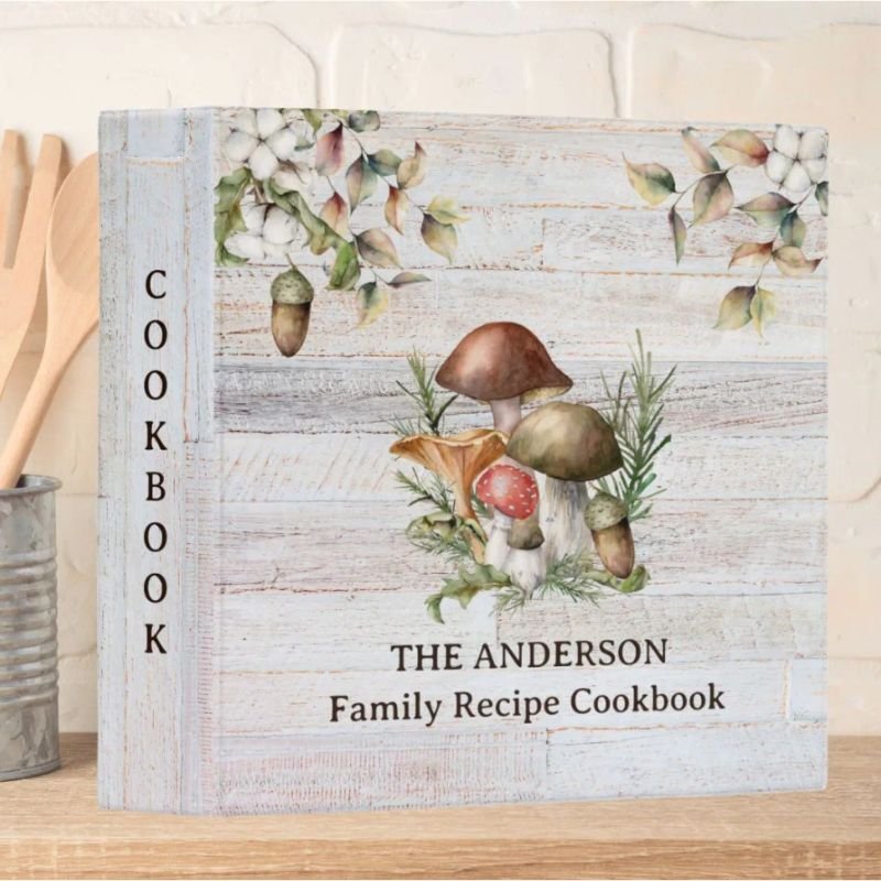 Rustic Mushroom and Leaves Family Recipe Cookbook 3 Ring Binder