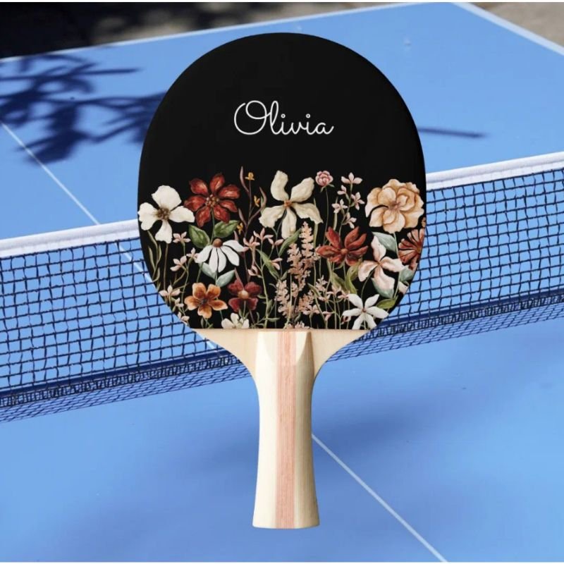 Personalized Watercolor Vintage Wildflower Meadow Ping Pong Paddle