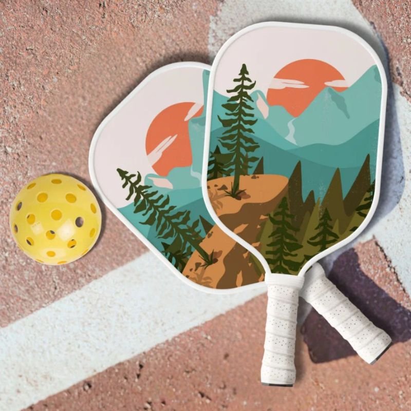 Modern Abstract Forest, Mountains, and Sunrise Pickleball Paddle