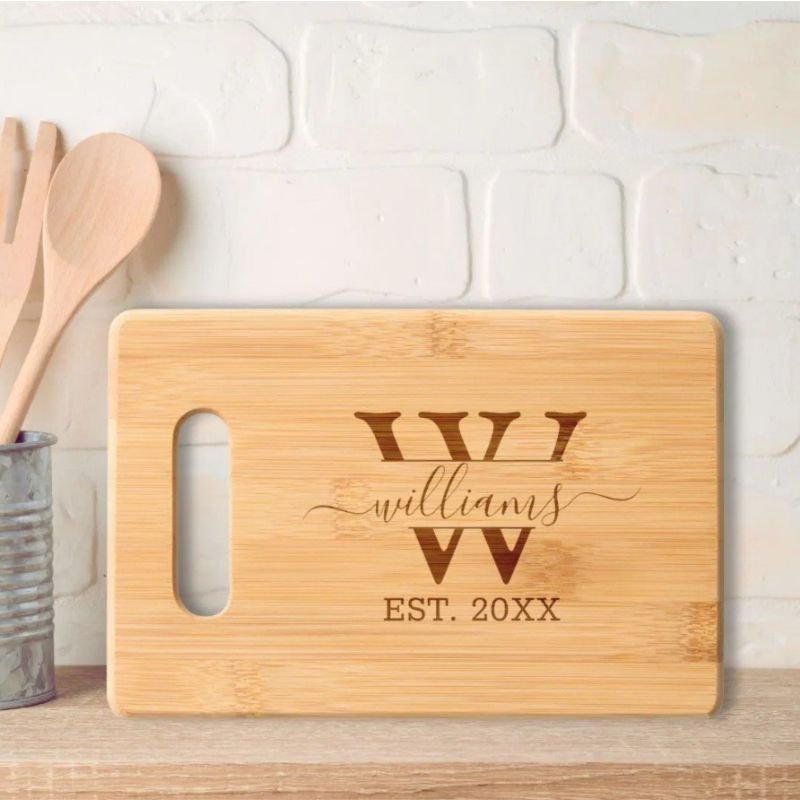 Monogrammed Elegant Personalized Family Name Engraved Cutting Board