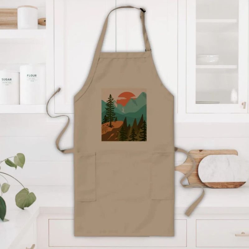 Modern Abstract Forest, Mountains, and Sunrise Long Apron