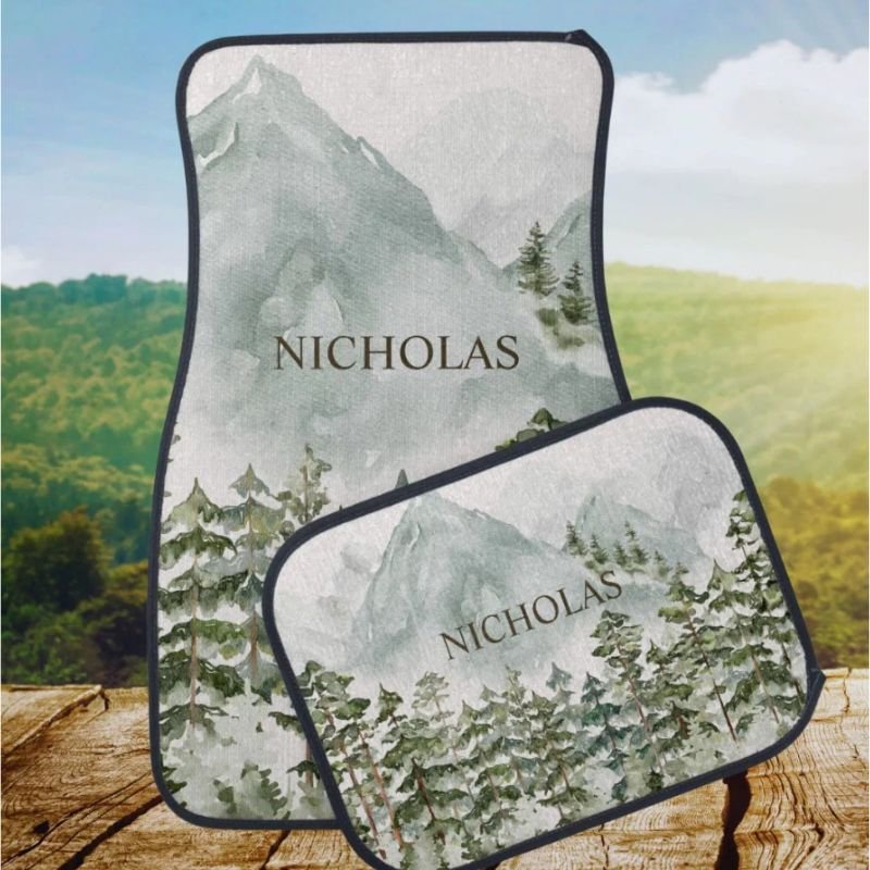Forest and Mountain Nature Watercolor Car Floor Mat