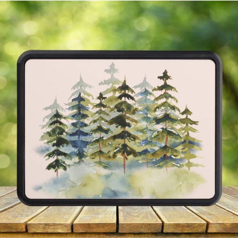 Watercolor Vintage Foggy Green Pine Forest Hitch Cover