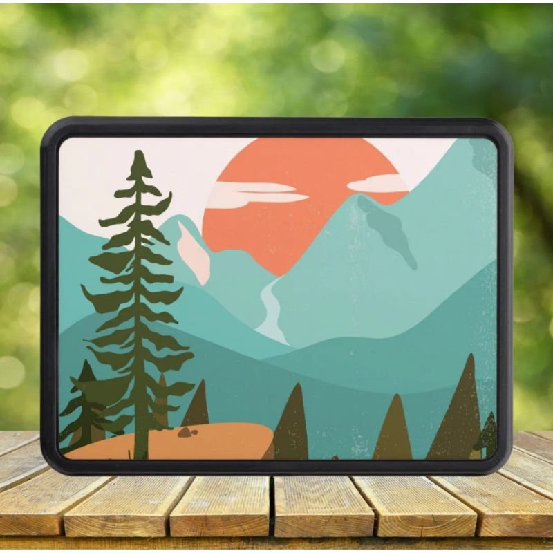 Modern Abstract Forest, Mountains, and Sunrise Hitch Cover