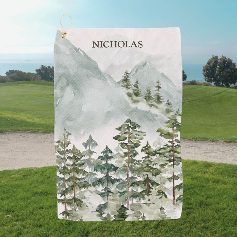 Forest Mountain Watercolor Landscape Golf Towel