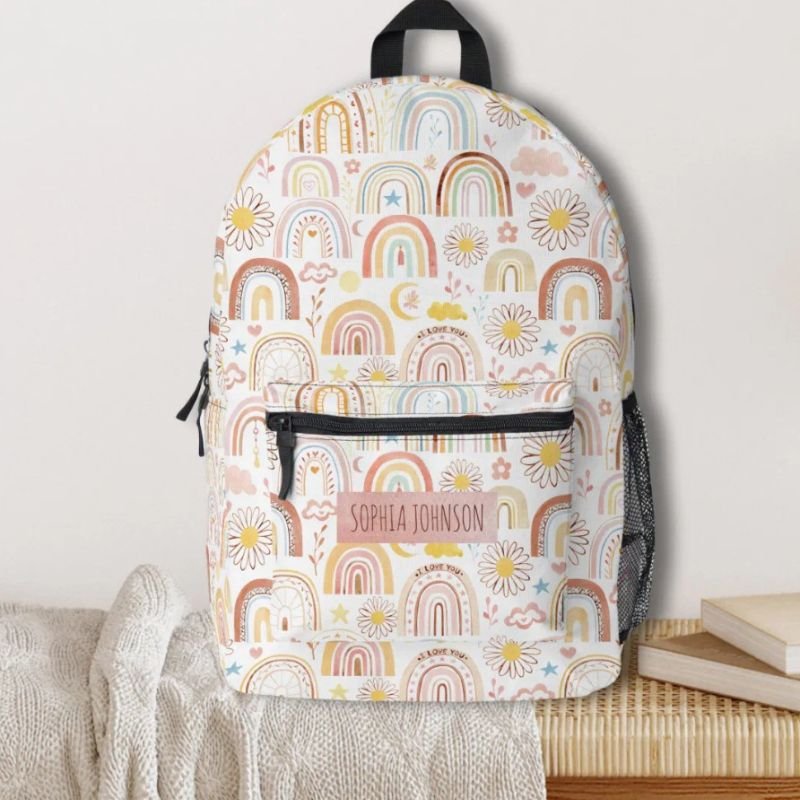 Cute Colorful Rainbows and Daisy Flowers Abstract Printed Backpack