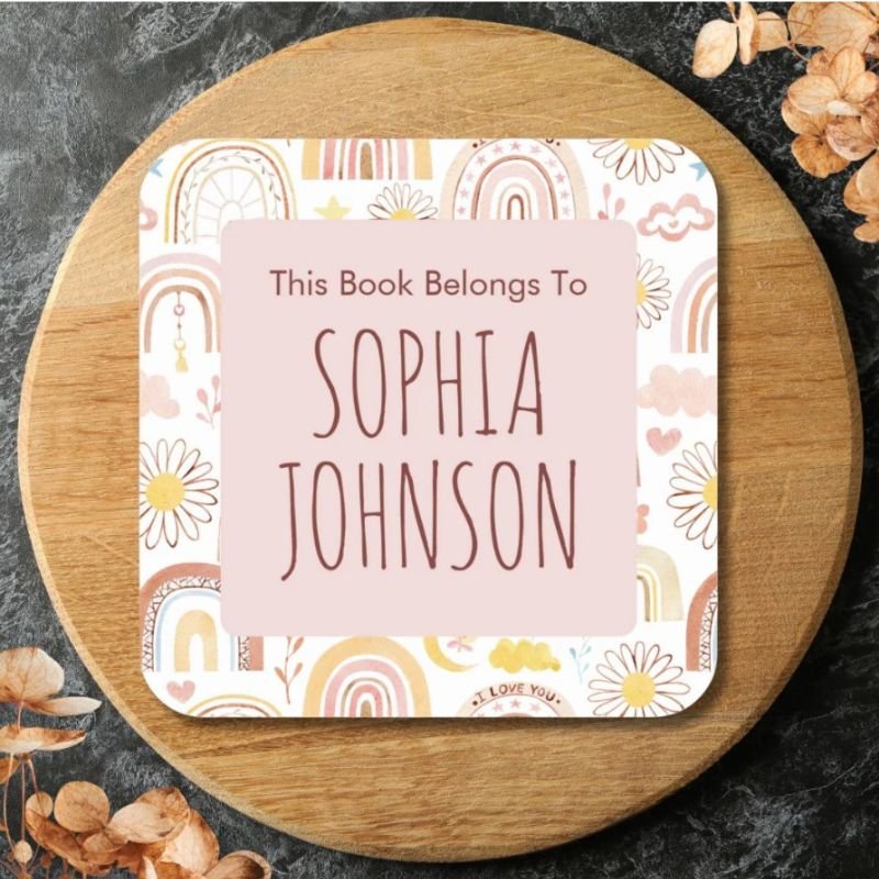 Cute Colorful Rainbows and Daisy Flowers Bookplate