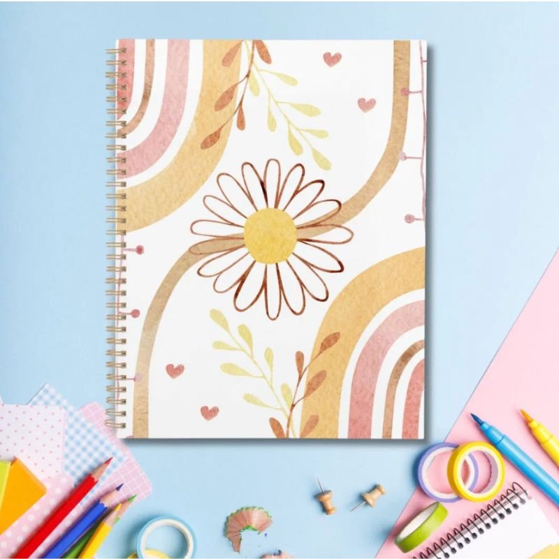 Watercolor Abstract Botanical Flower Rainbow Kids Notebook