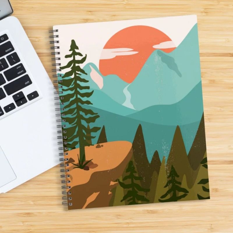 Modern Abstract Forest, Mountains, and Sunrise Notebook