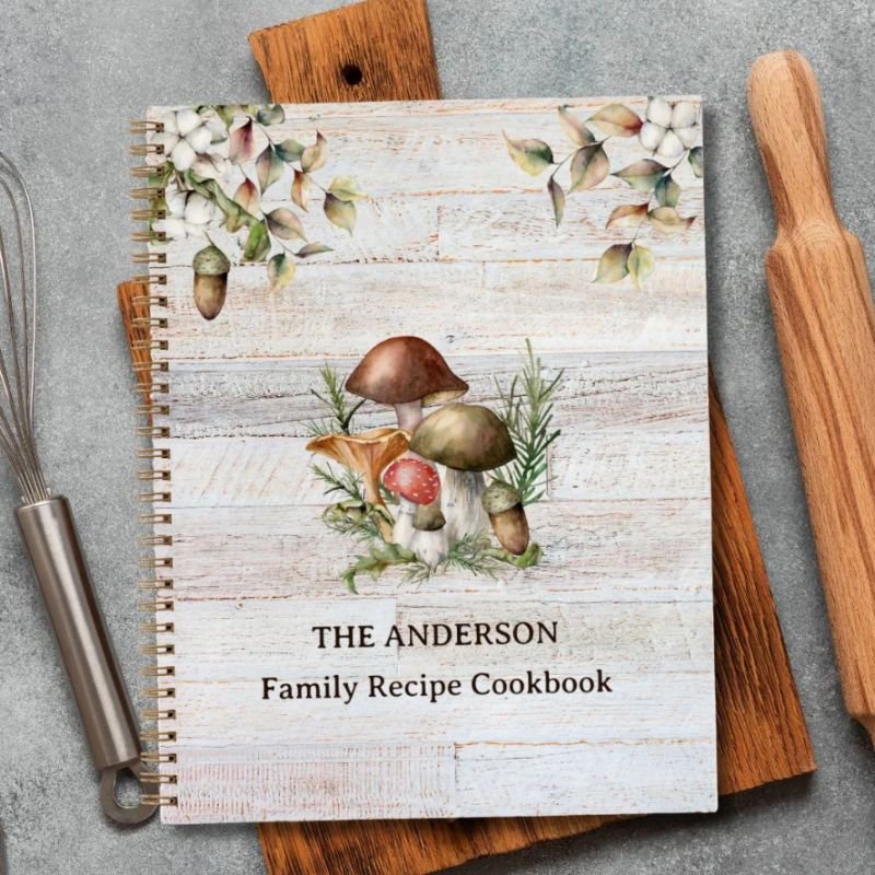 Rustic Mushroom and Leaves Family Recipe Cookbook Notebook