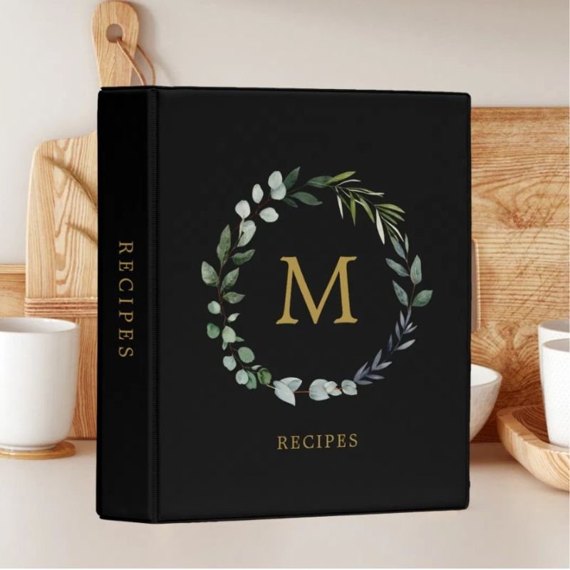 Monogrammed Rustic Green Leaves Greenery Recipe Mini Binder
