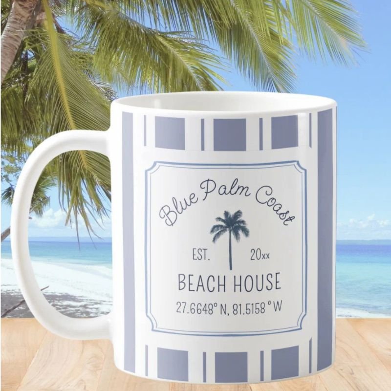 Beach House Blue Stripes Coastal Farmhouse Coffee Mug