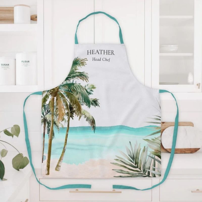 Personalized Tropical Palm Tree Leaves Blue Beach Apron